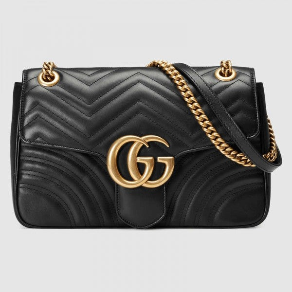 Gucci Black GG Marmont Medium Matelasse Shoulder Bag - Coyze